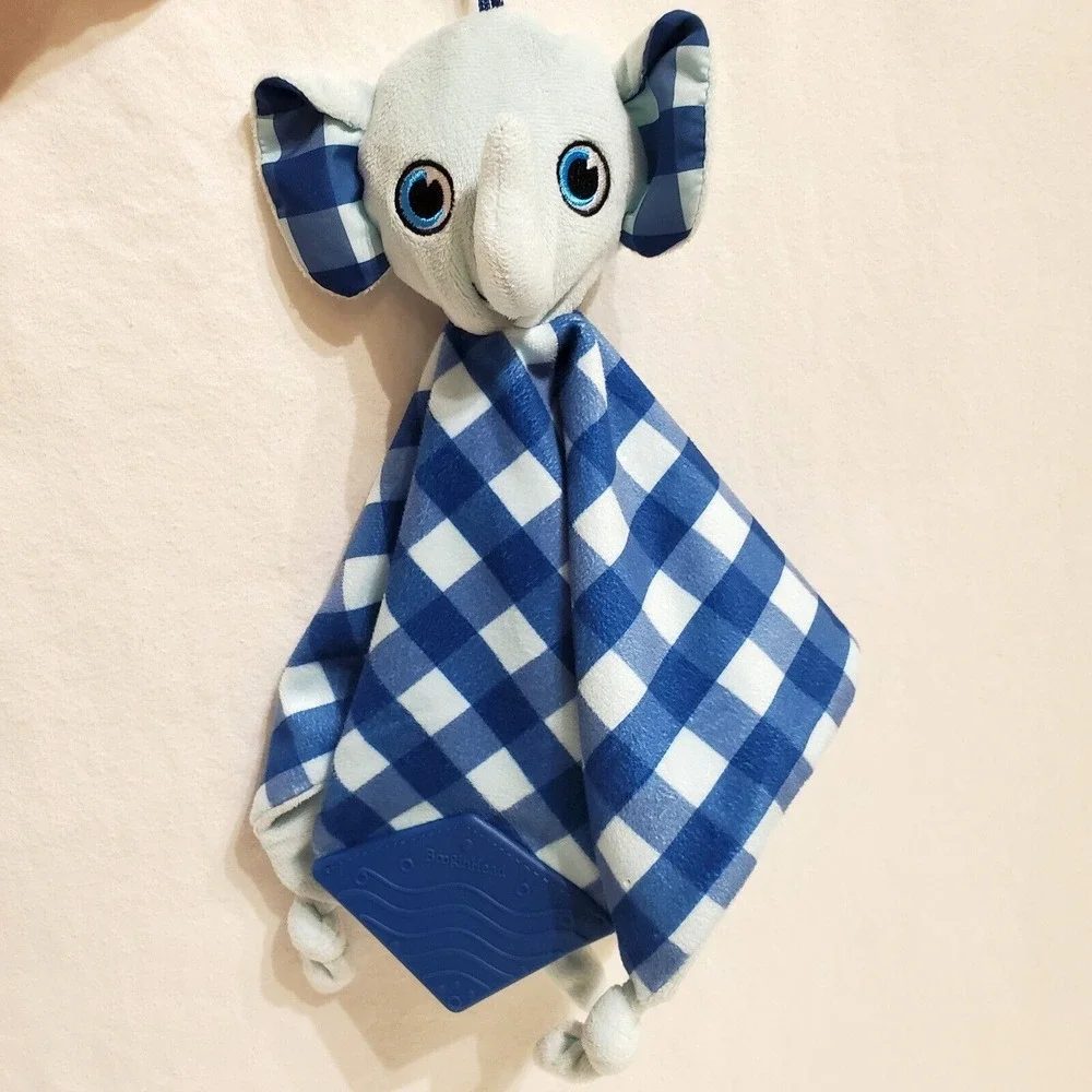 Booginhead Blue Checkered‎ Elephant Lovey Teether Knotted